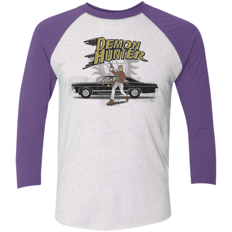 T-Shirts Heather White/Purple Rush / X-Small Demon Hunter Men's Triblend 3/4 Sleeve
