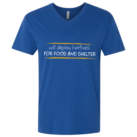 T-Shirts Royal / X-Small Deploying Hotfixes For Food And Shelter Men's Premium V-Neck