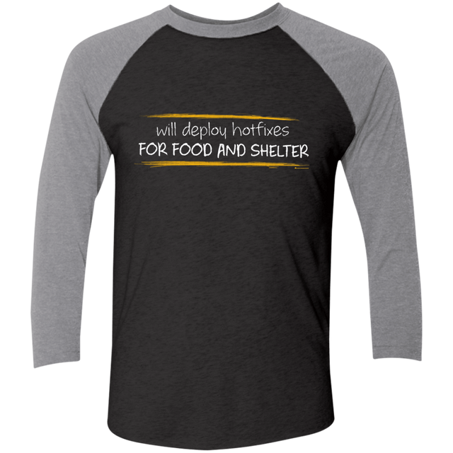 T-Shirts Vintage Black/Premium Heather / X-Small Deploying Hotfixes For Food And Shelter Men's Triblend 3/4 Sleeve