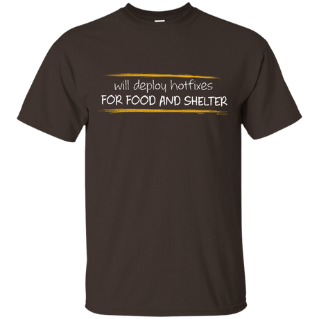 T-Shirts Dark Chocolate / Small Deploying Hotfixes For Food And Shelter T-Shirt