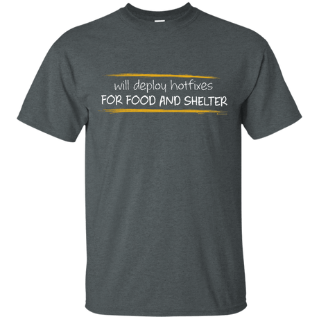 T-Shirts Dark Heather / Small Deploying Hotfixes For Food And Shelter T-Shirt