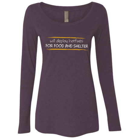 T-Shirts Vintage Purple / Small Deploying Hotfixes For Food And Shelter Women's Triblend Long Sleeve Shirt