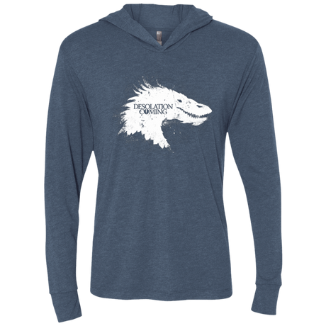 T-Shirts Indigo / X-Small Desolation is Coming white Triblend Long Sleeve Hoodie Tee