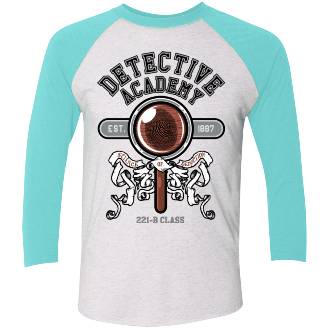 T-Shirts Heather White/Tahiti Blue / X-Small Detective Academy Men's Triblend 3/4 Sleeve