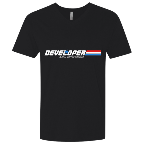 T-Shirts Black / X-Small Developer - A Real Coffee Drinker Men's Premium V-Neck