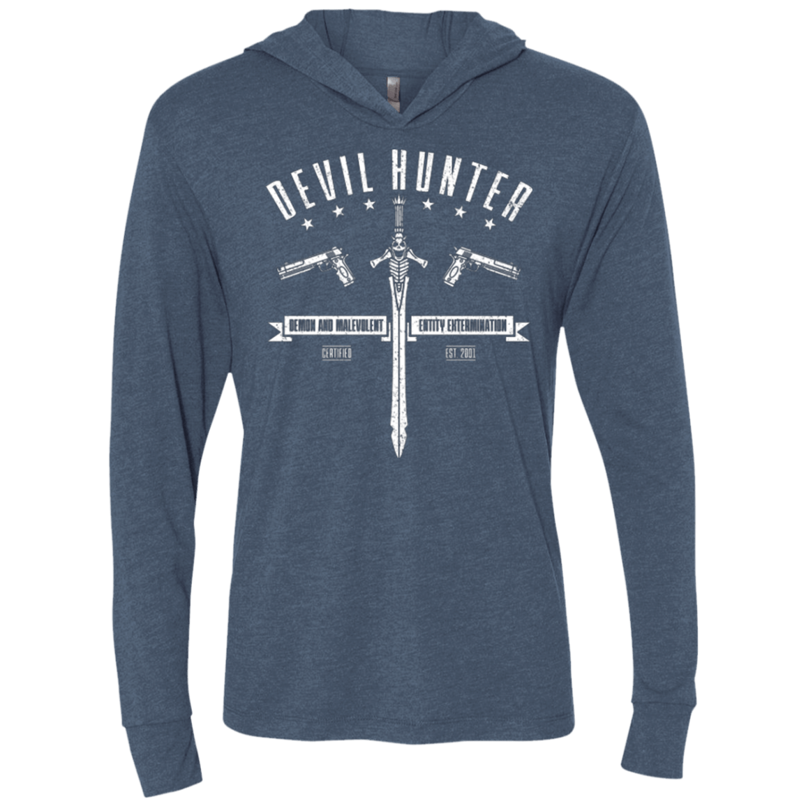 T-Shirts Indigo / X-Small Devil hunter Triblend Long Sleeve Hoodie Tee
