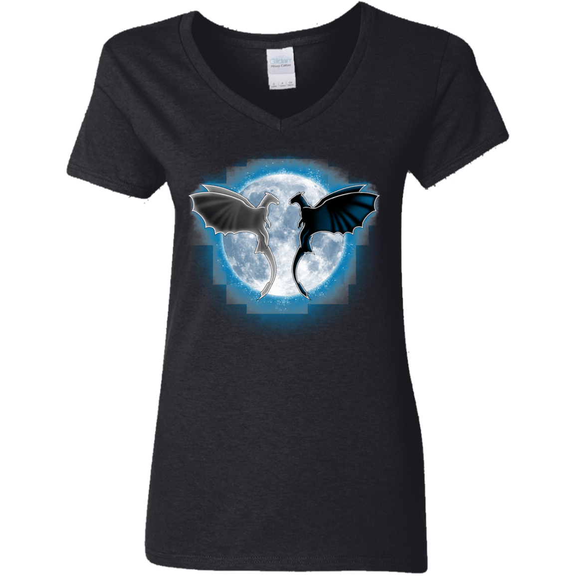 T-Shirts Black / S Dragons Moon Women's V-Neck T-Shirt