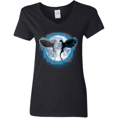 T-Shirts Black / S Dragons Moon Women's V-Neck T-Shirt