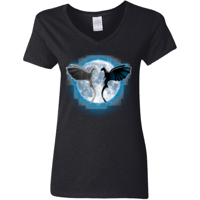 T-Shirts Black / S Dragons Moon Women's V-Neck T-Shirt