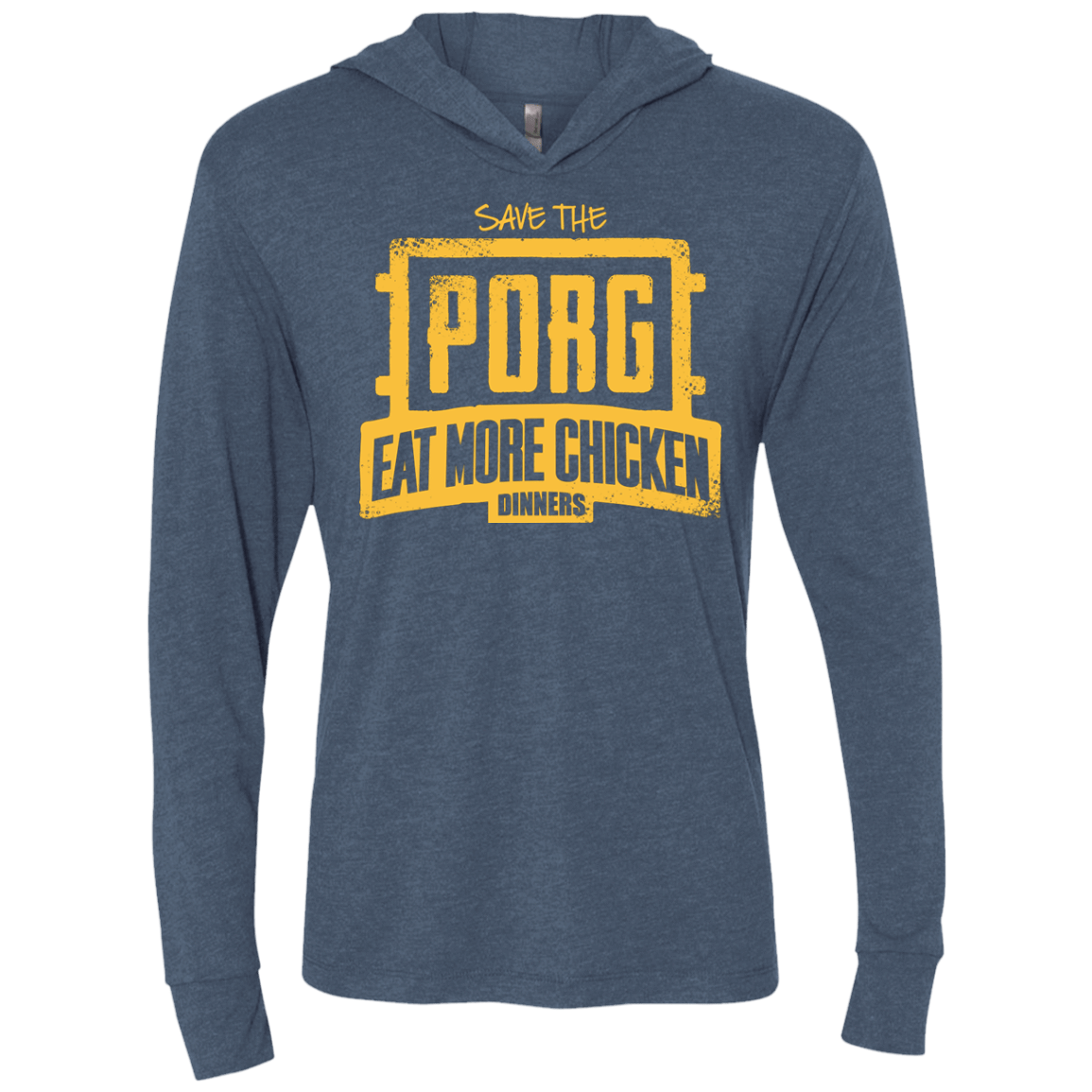 T-Shirts Indigo / X-Small Eat More Chicken Triblend Long Sleeve Hoodie Tee