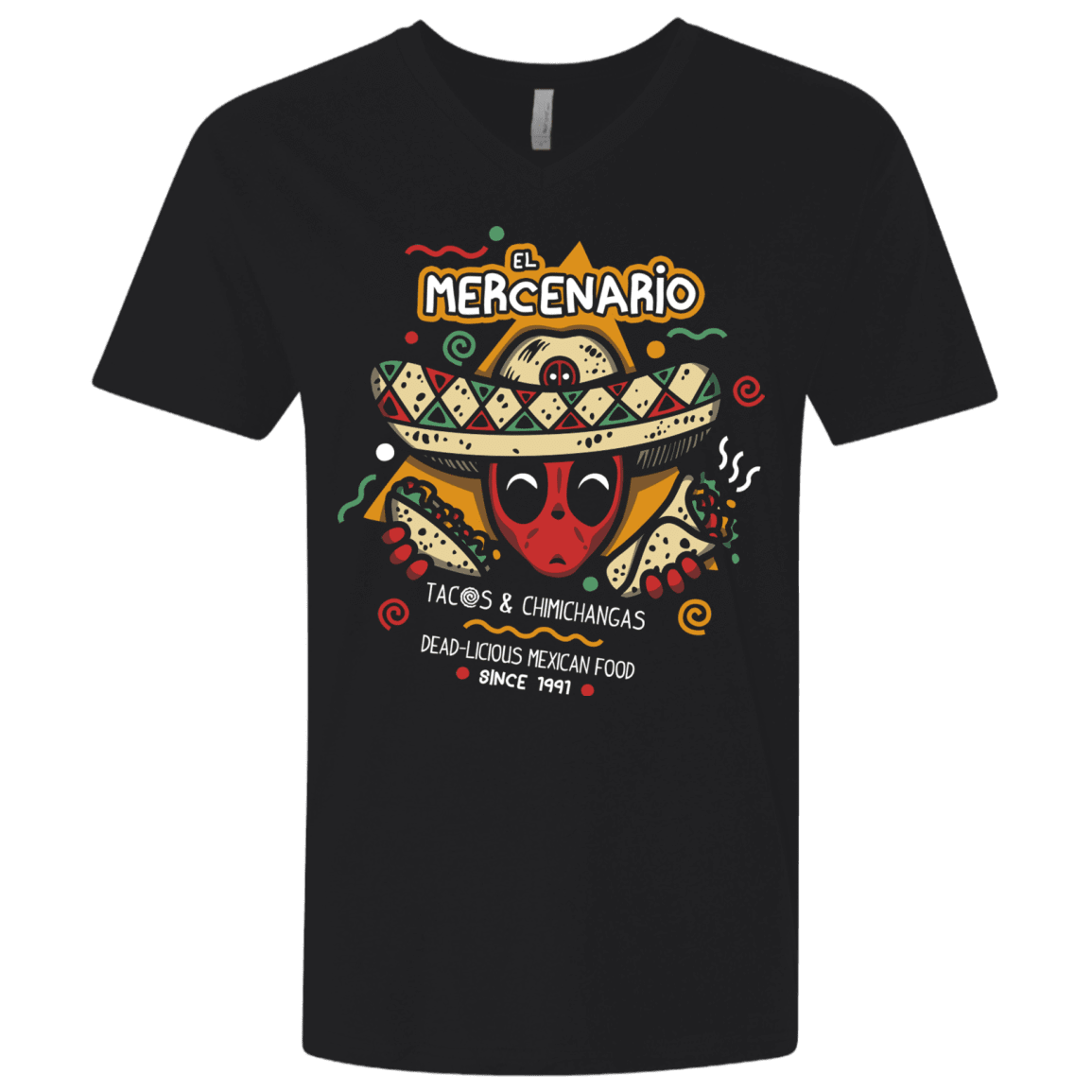 T-Shirts Black / X-Small El Mercenario Mexican Food Men's Premium V-Neck