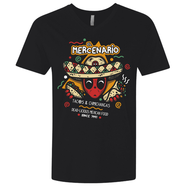 T-Shirts Black / X-Small El Mercenario Mexican Food Men's Premium V-Neck