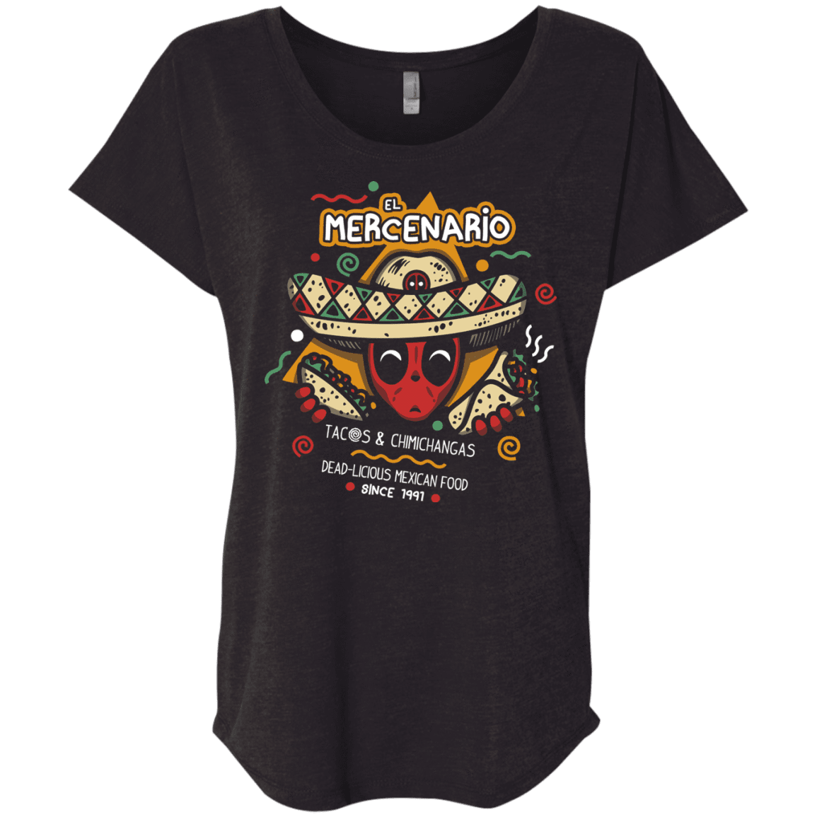 T-Shirts Vintage Black / X-Small El Mercenario Mexican Food Triblend Dolman Sleeve