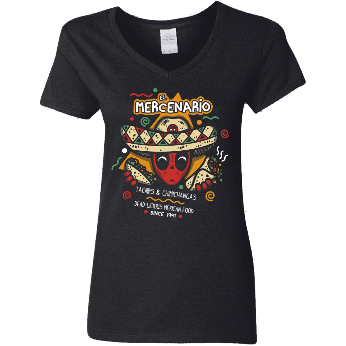 T-Shirts Black / S El Mercenario Mexican Food Women's V-Neck T-Shirt