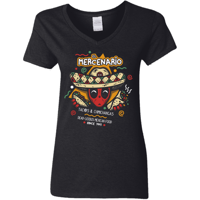 T-Shirts Black / S El Mercenario Mexican Food Women's V-Neck T-Shirt