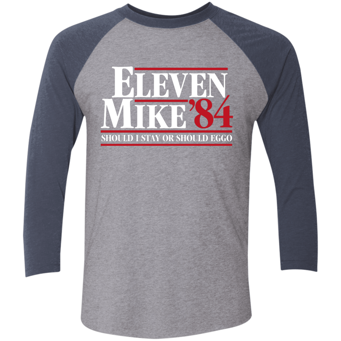 T-Shirts Premium Heather/ Vintage Navy / X-Small Eleven Mike 84 - Should I Stay or Should Eggo Men's Triblend 3/4 Sleeve