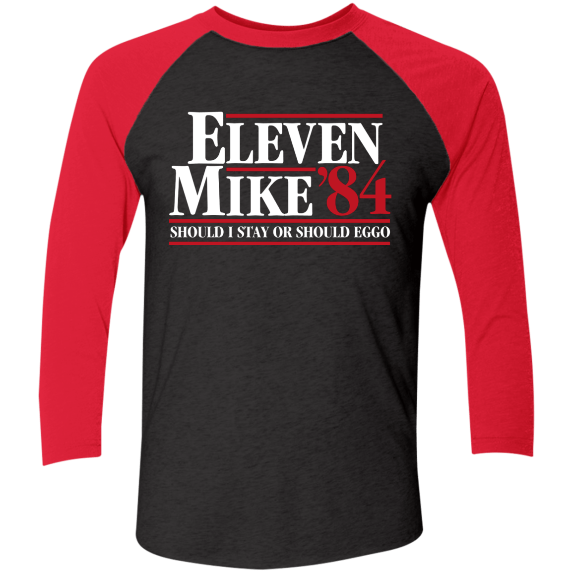 T-Shirts Vintage Black/Vintage Red / X-Small Eleven Mike 84 - Should I Stay or Should Eggo Men's Triblend 3/4 Sleeve