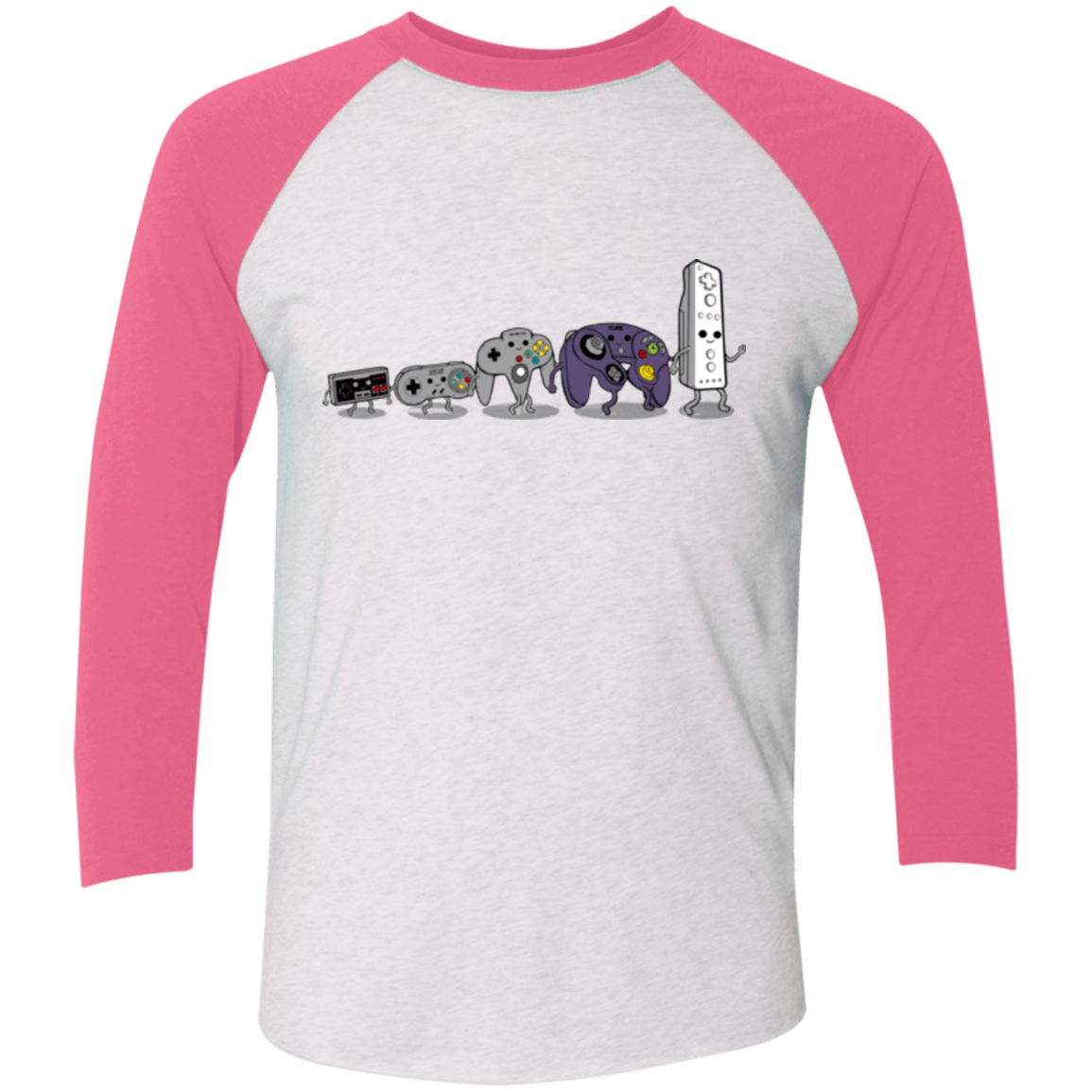 T-Shirts Heather White/Vintage Pink / X-Small Evolution controller NES Triblend 3/4 Sleeve