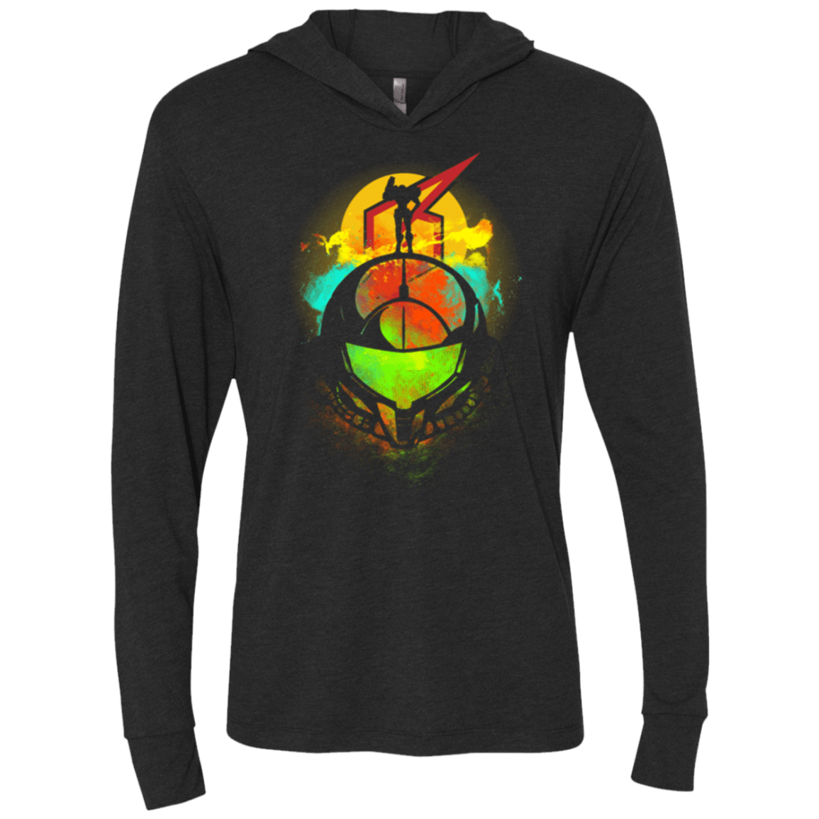 T-Shirts Vintage Black / X-Small Face of Metroid Triblend Long Sleeve Hoodie Tee