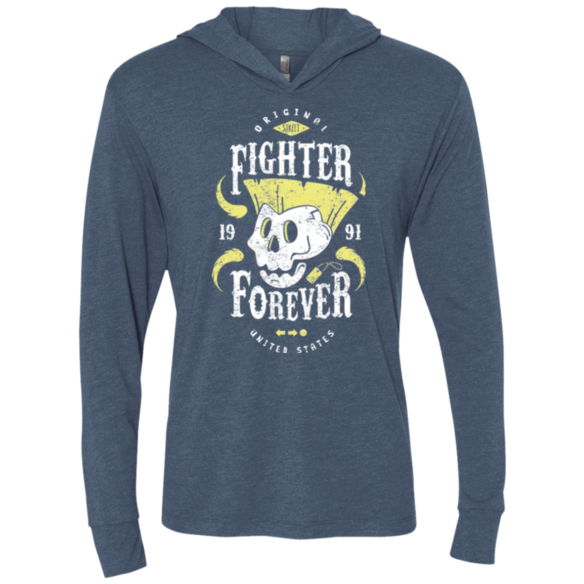 T-Shirts Indigo / X-Small Fighter Forever Guile Triblend Long Sleeve Hoodie Tee