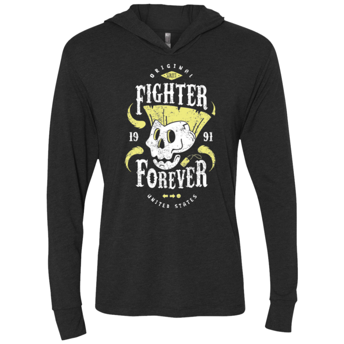 T-Shirts Vintage Black / X-Small Fighter Forever Guile Triblend Long Sleeve Hoodie Tee
