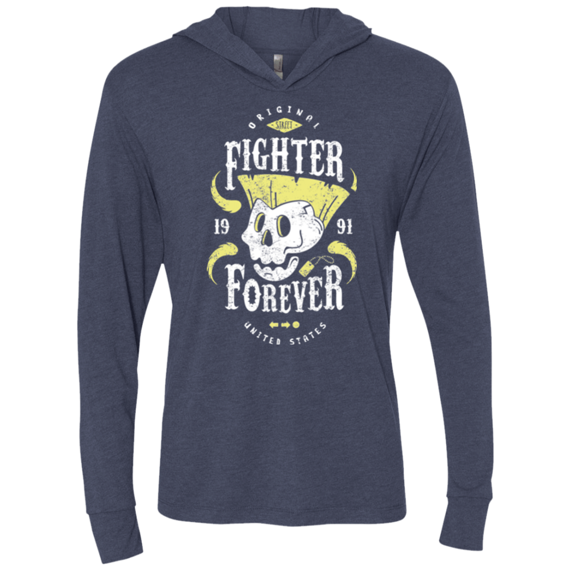 T-Shirts Vintage Navy / X-Small Fighter Forever Guile Triblend Long Sleeve Hoodie Tee