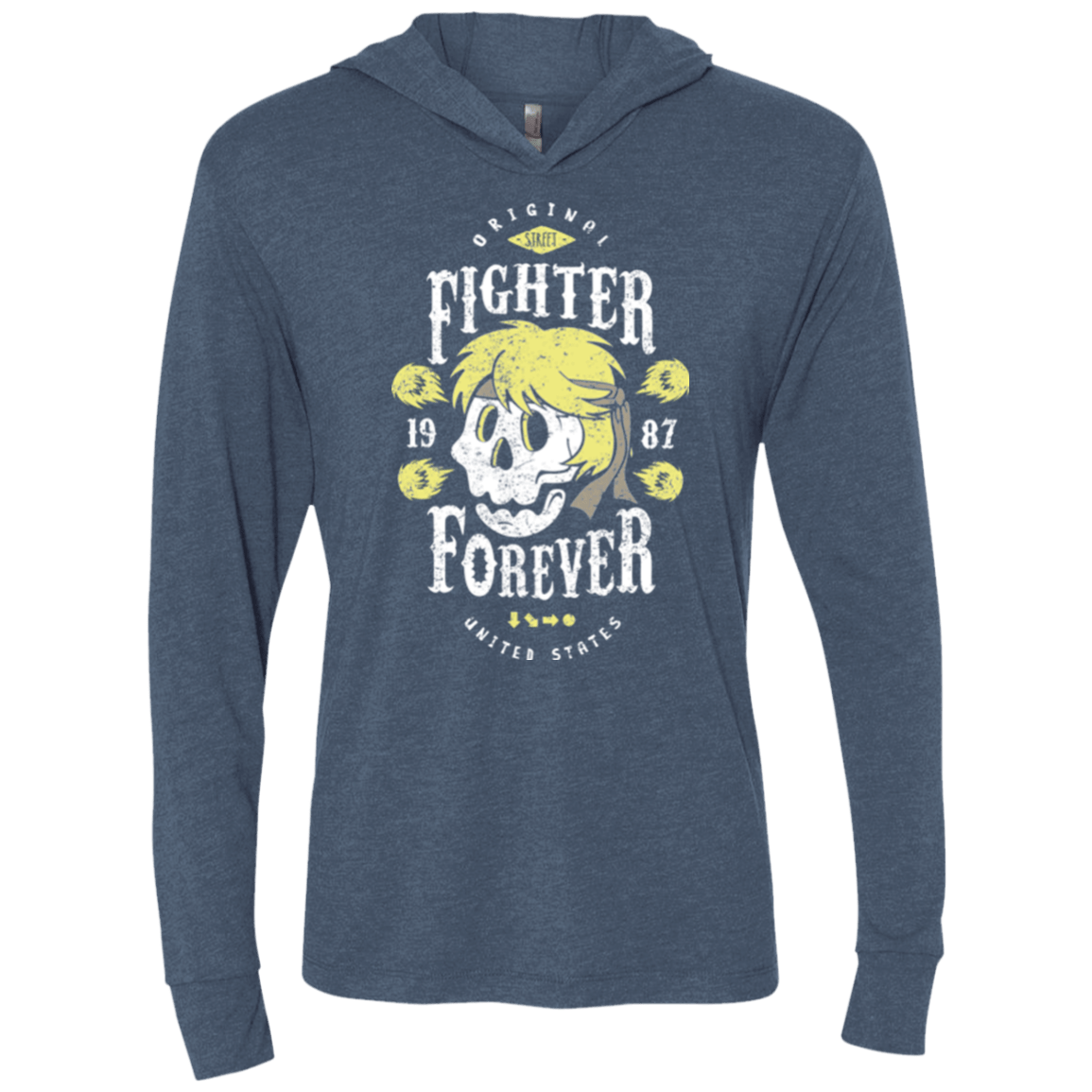 T-Shirts Indigo / X-Small Fighter Forever Ken Triblend Long Sleeve Hoodie Tee