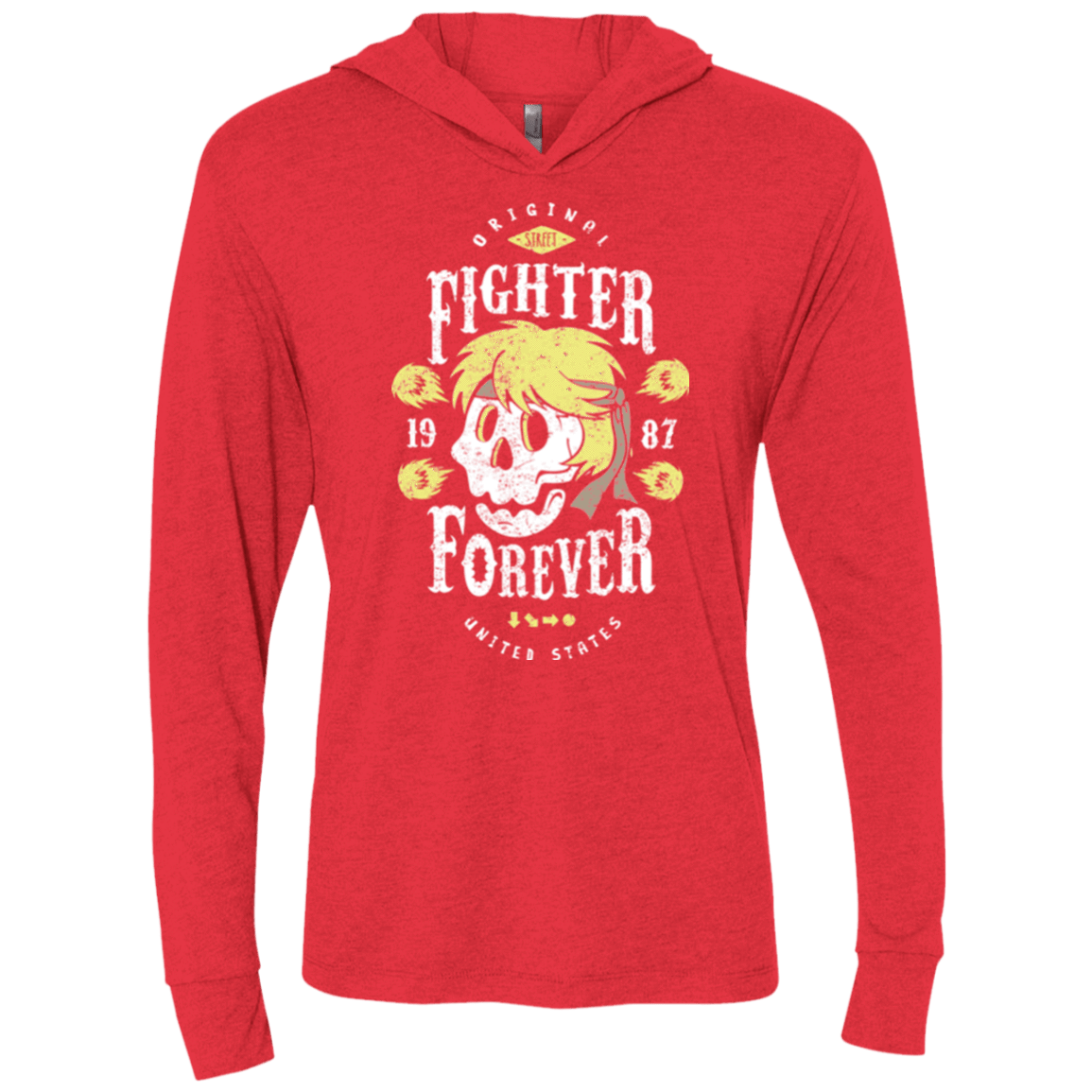 T-Shirts Vintage Red / X-Small Fighter Forever Ken Triblend Long Sleeve Hoodie Tee
