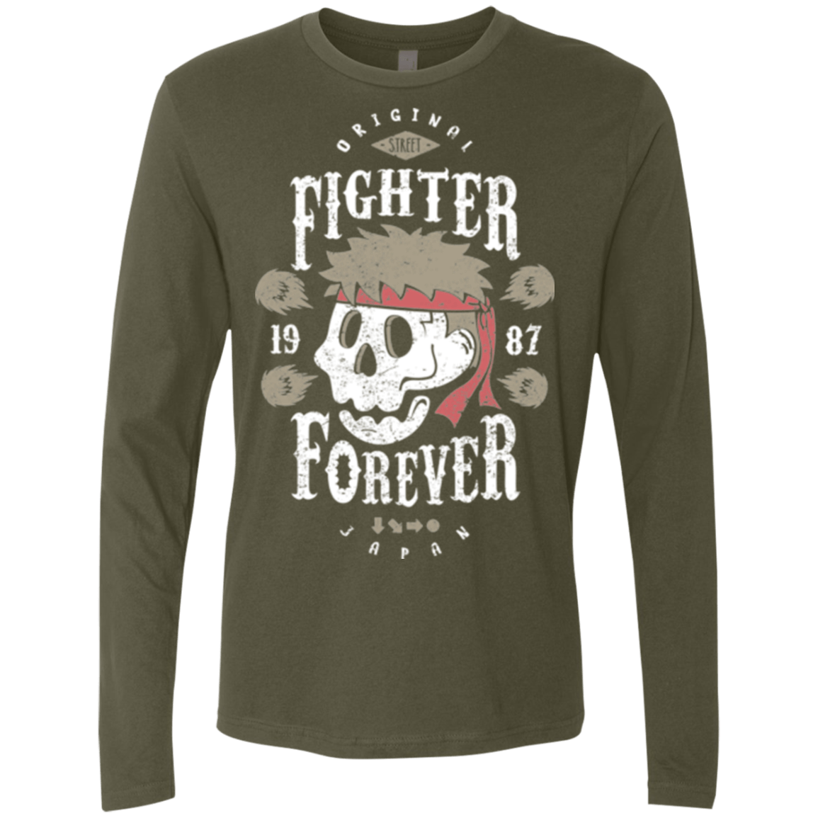 T-Shirts Military Green / Small Fighter Forever Ryu Men's Premium Long Sleeve