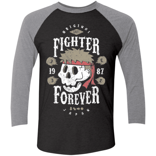 T-Shirts Vintage Black/Premium Heather / X-Small Fighter Forever Ryu Men's Triblend 3/4 Sleeve