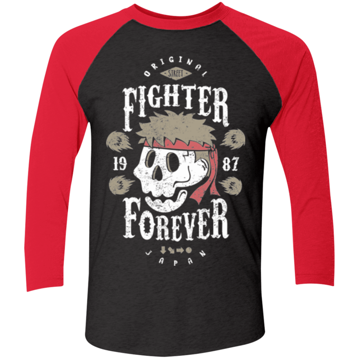 T-Shirts Vintage Black/Vintage Red / X-Small Fighter Forever Ryu Men's Triblend 3/4 Sleeve