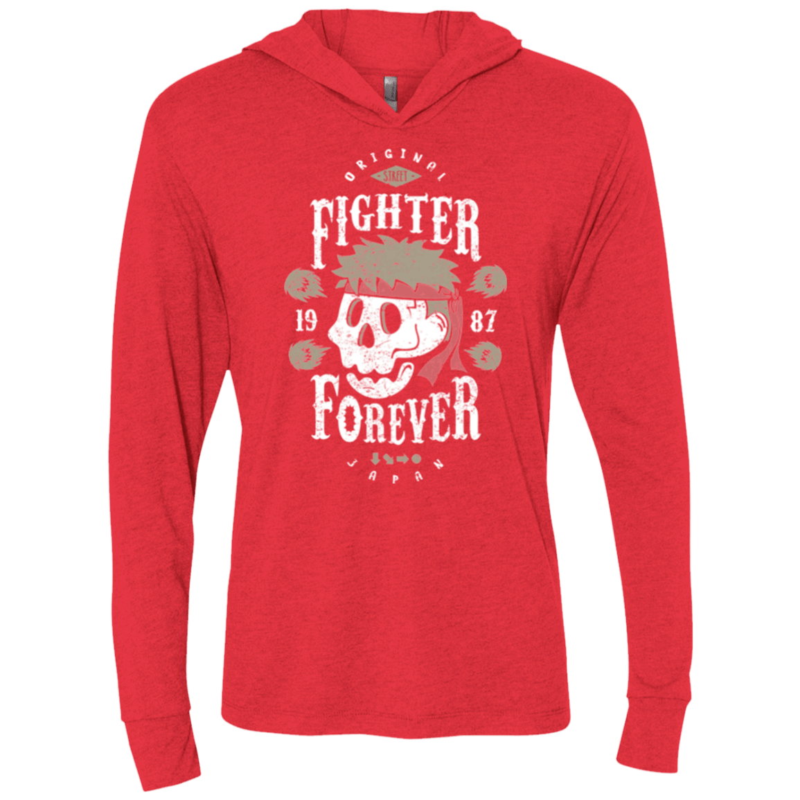T-Shirts Vintage Red / X-Small Fighter Forever Ryu Triblend Long Sleeve Hoodie Tee