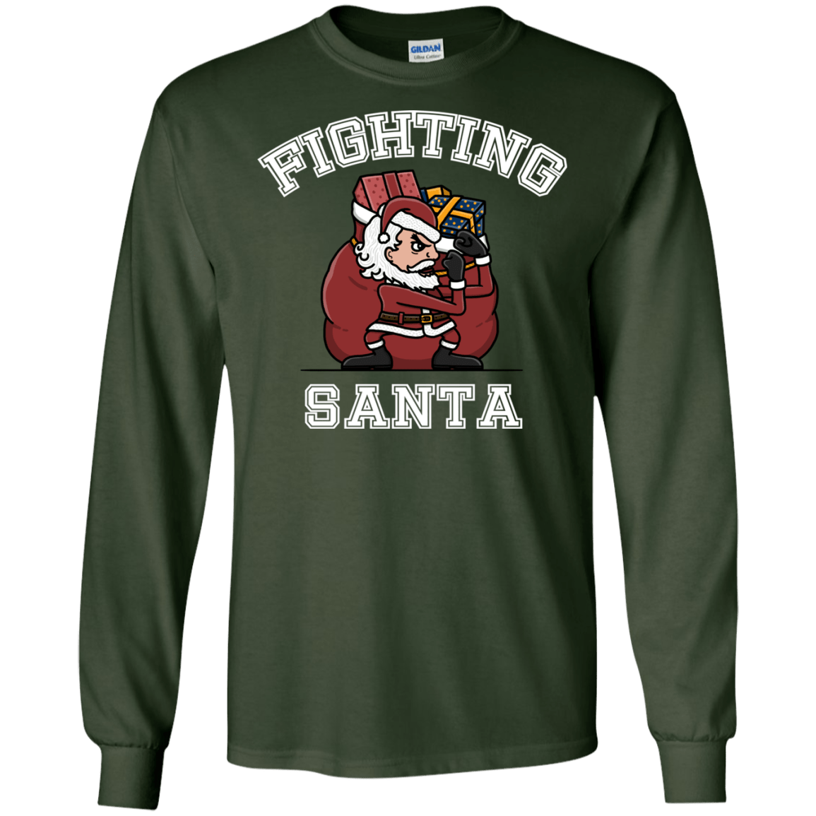 T-Shirts Forest Green / S Fighting Santa Men's Long Sleeve T-Shirt