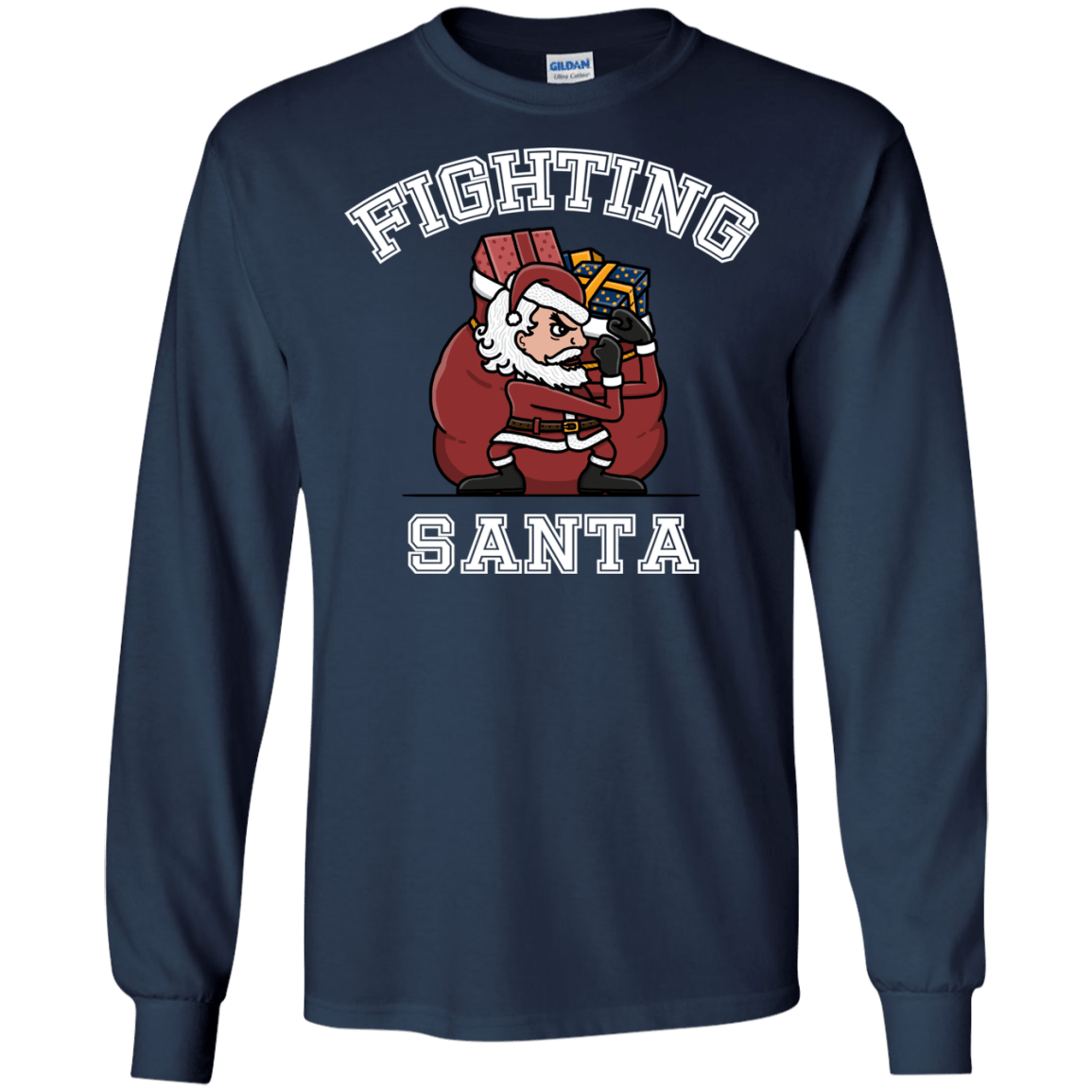 T-Shirts Navy / S Fighting Santa Men's Long Sleeve T-Shirt