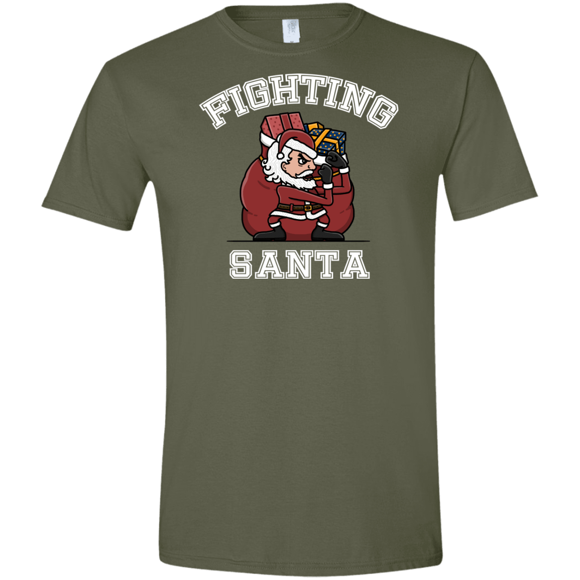 T-Shirts Military Green / S Fighting Santa Men's Semi-Fitted Softstyle