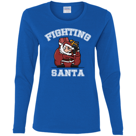 T-Shirts Royal / S Fighting Santa Women's Long Sleeve T-Shirt