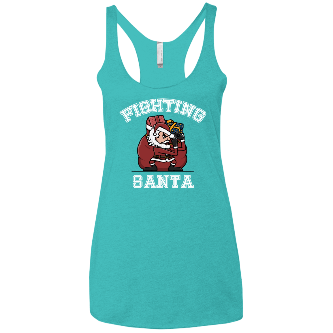 T-Shirts Tahiti Blue / X-Small Fighting Santa Women's Triblend Racerback Tank