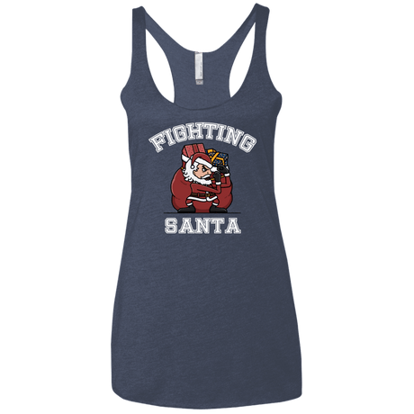 T-Shirts Vintage Navy / X-Small Fighting Santa Women's Triblend Racerback Tank
