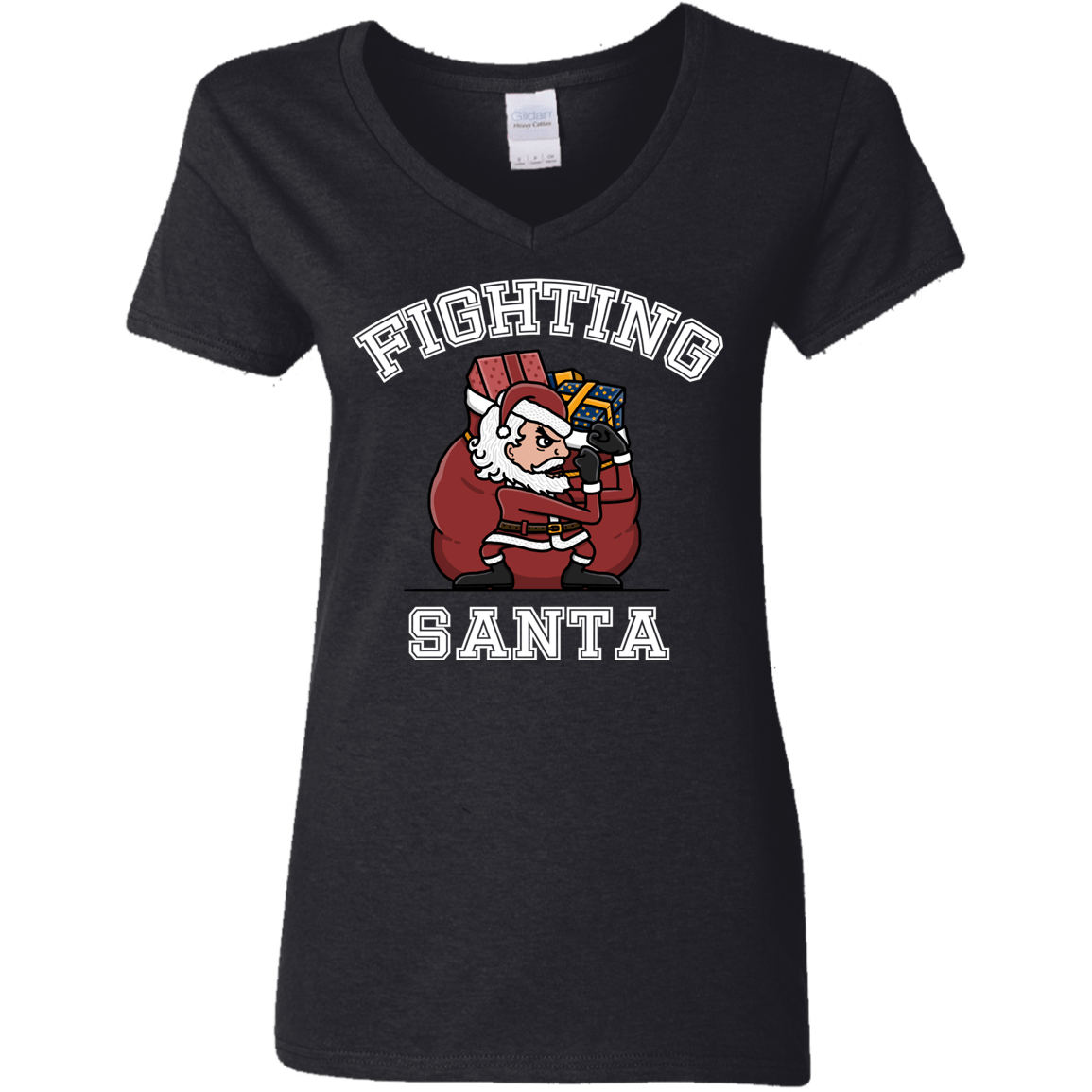 T-Shirts Black / S Fighting Santa Women's V-Neck T-Shirt