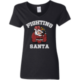 T-Shirts Black / S Fighting Santa Women's V-Neck T-Shirt