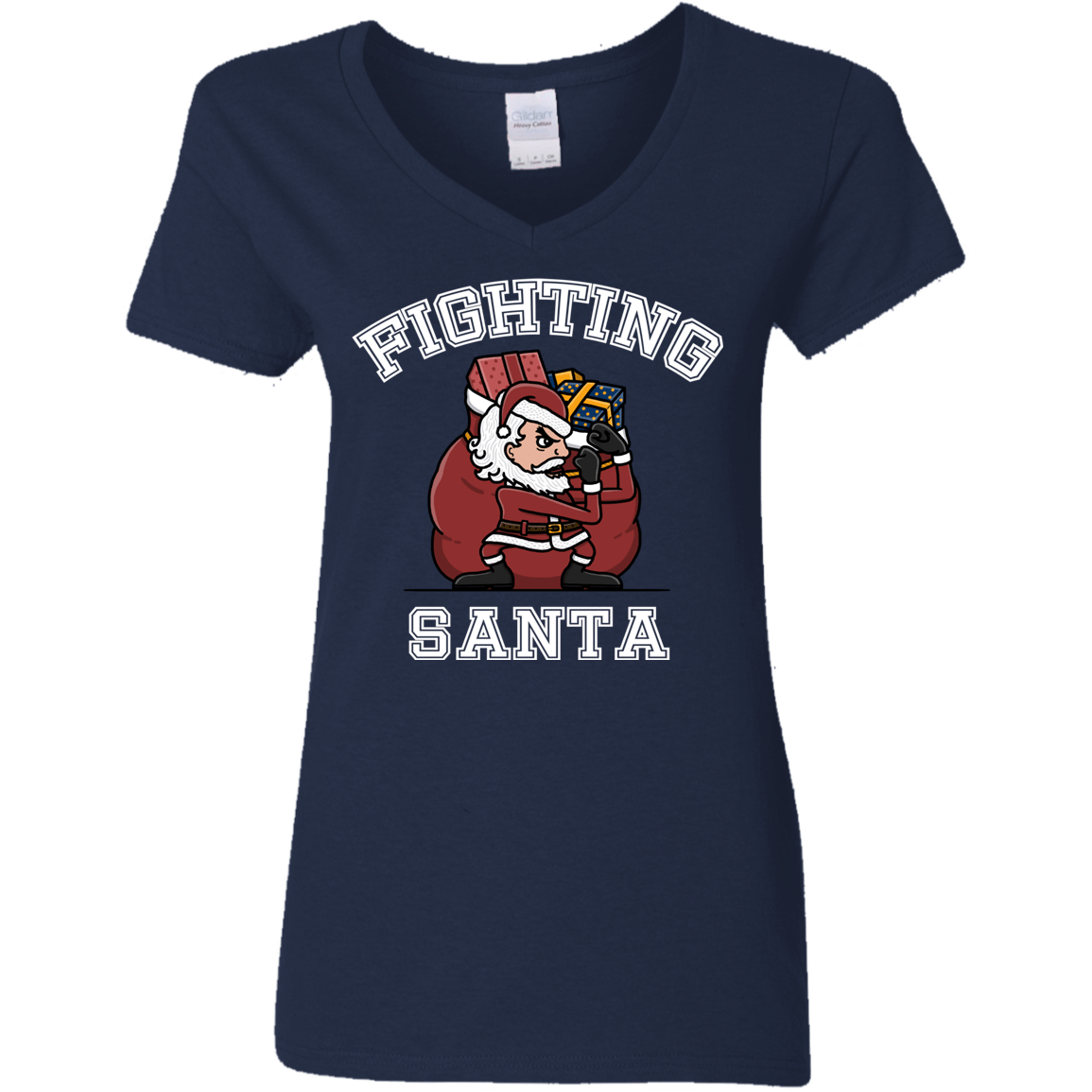 T-Shirts Navy / S Fighting Santa Women's V-Neck T-Shirt