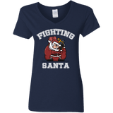 T-Shirts Navy / S Fighting Santa Women's V-Neck T-Shirt