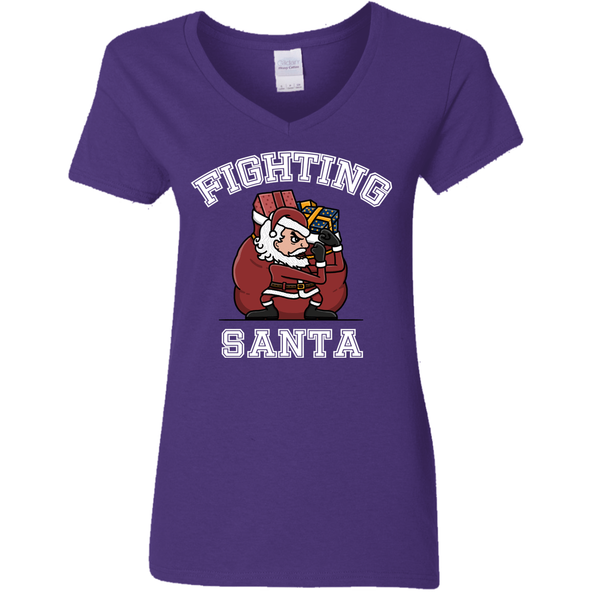 T-Shirts Purple / S Fighting Santa Women's V-Neck T-Shirt