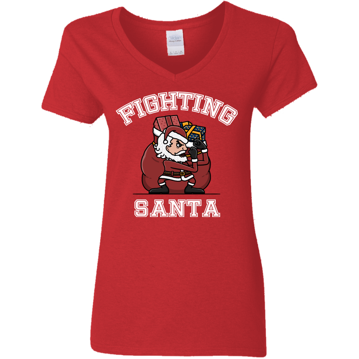 T-Shirts Red / S Fighting Santa Women's V-Neck T-Shirt