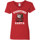 T-Shirts Red / S Fighting Santa Women's V-Neck T-Shirt