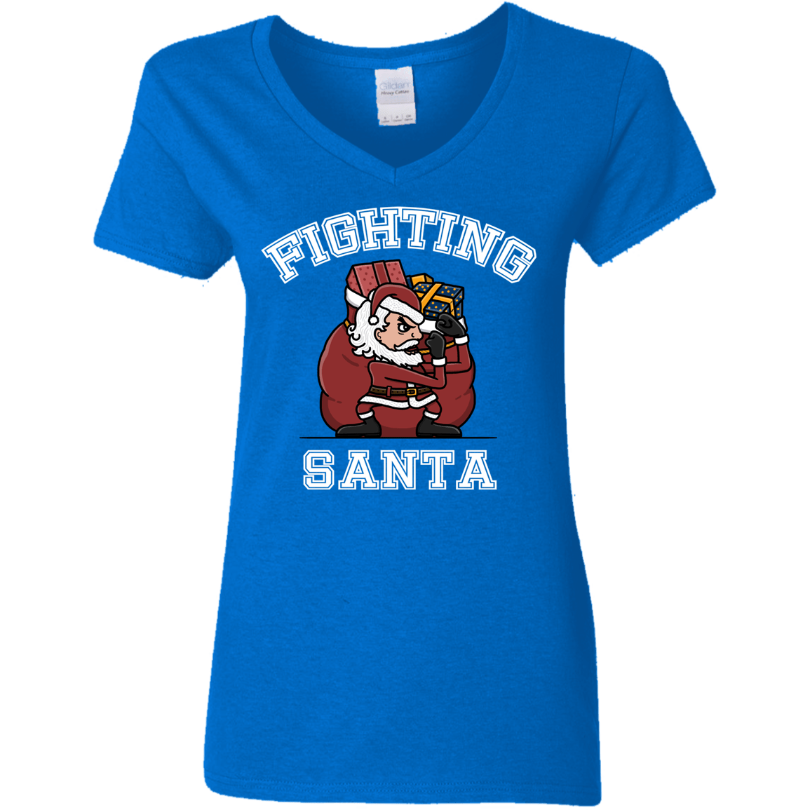 T-Shirts Royal / S Fighting Santa Women's V-Neck T-Shirt