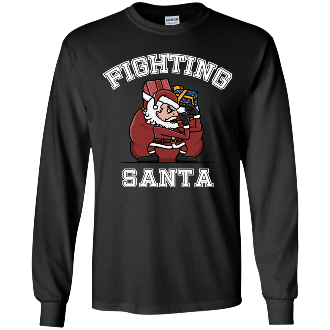 T-Shirts Black / YS Fighting Santa Youth Long Sleeve T-Shirt