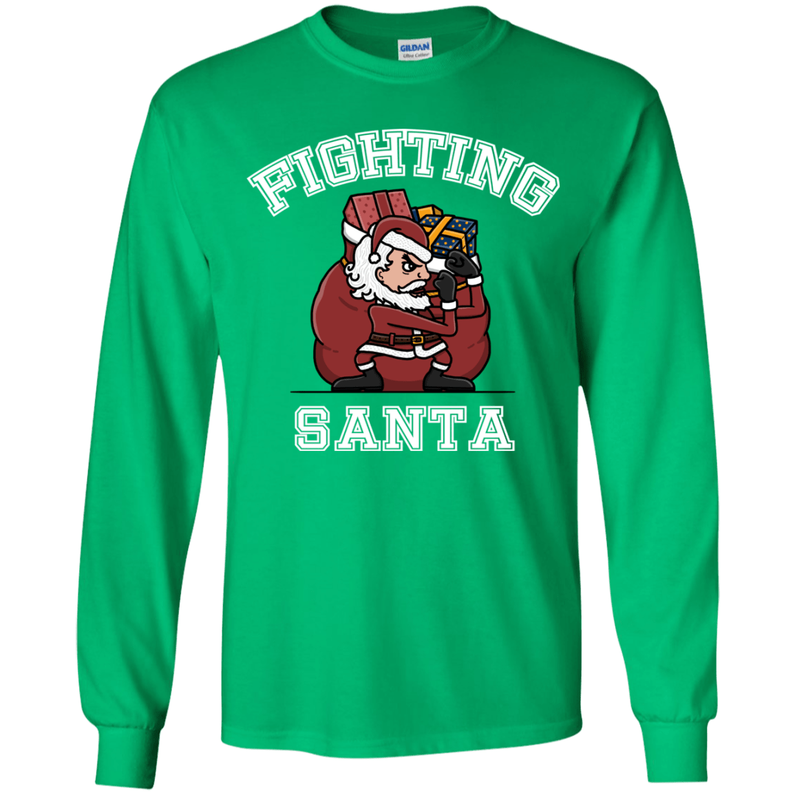 T-Shirts Irish Green / YS Fighting Santa Youth Long Sleeve T-Shirt