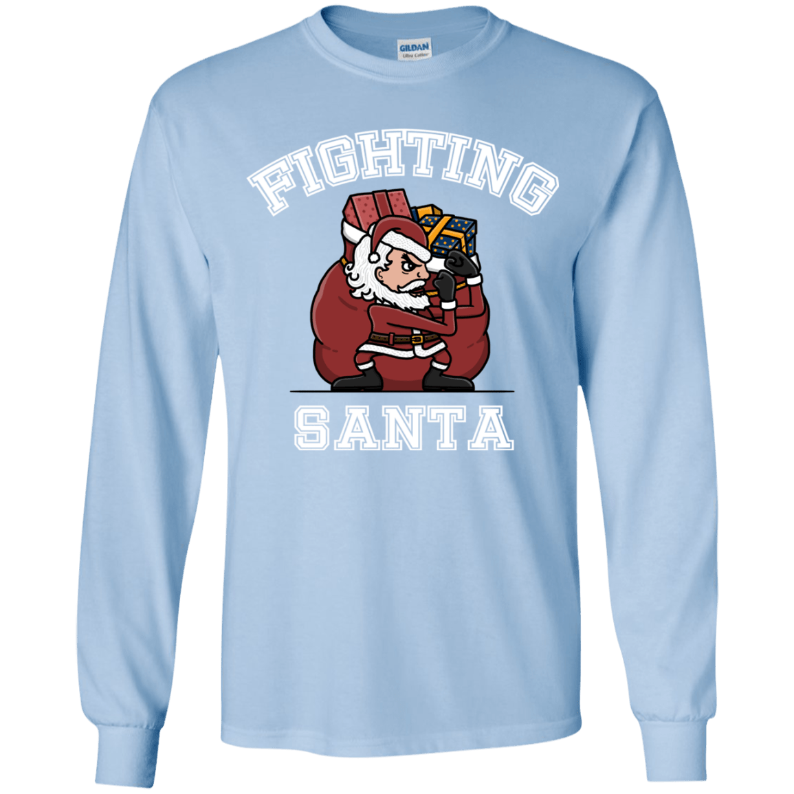 T-Shirts Light Blue / YS Fighting Santa Youth Long Sleeve T-Shirt