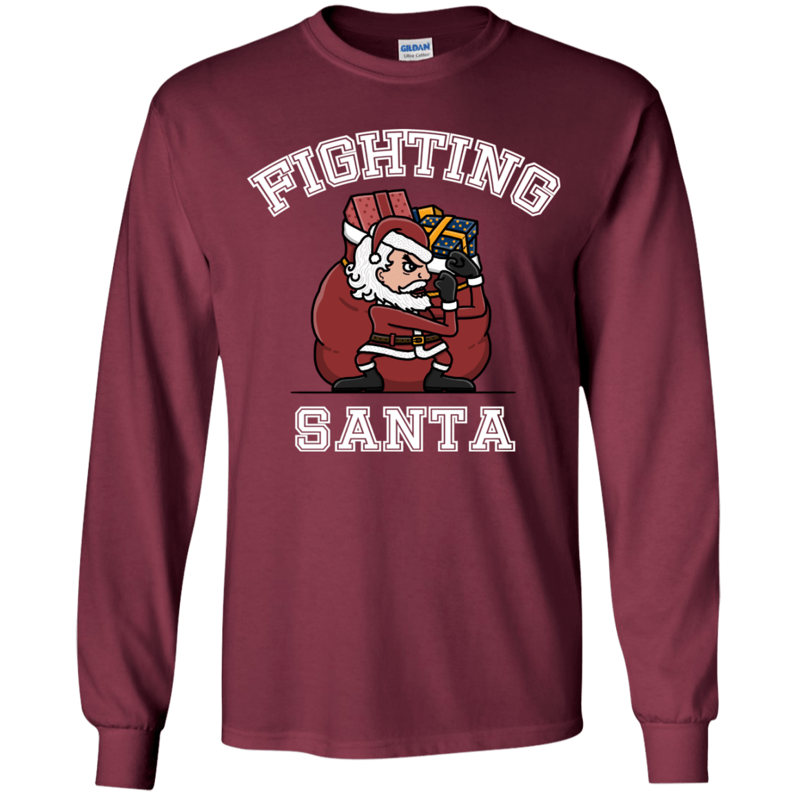 T-Shirts Maroon / YS Fighting Santa Youth Long Sleeve T-Shirt